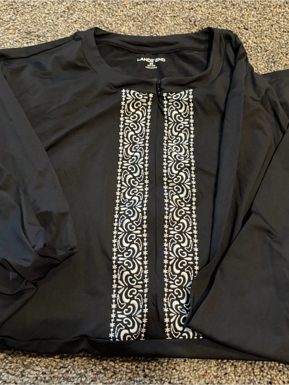 Lands' End Black Adjustable Tunic Rash Guard with White Embroidered Placket